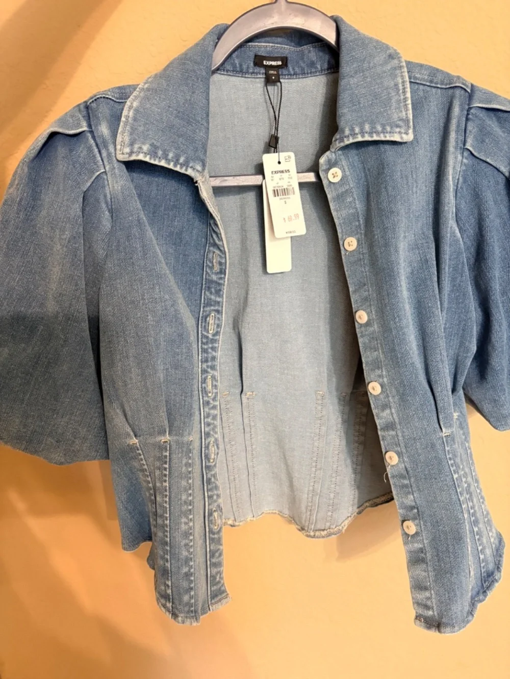 Denim Puff Sleeve Corset Shirt - Picture 3 of 4